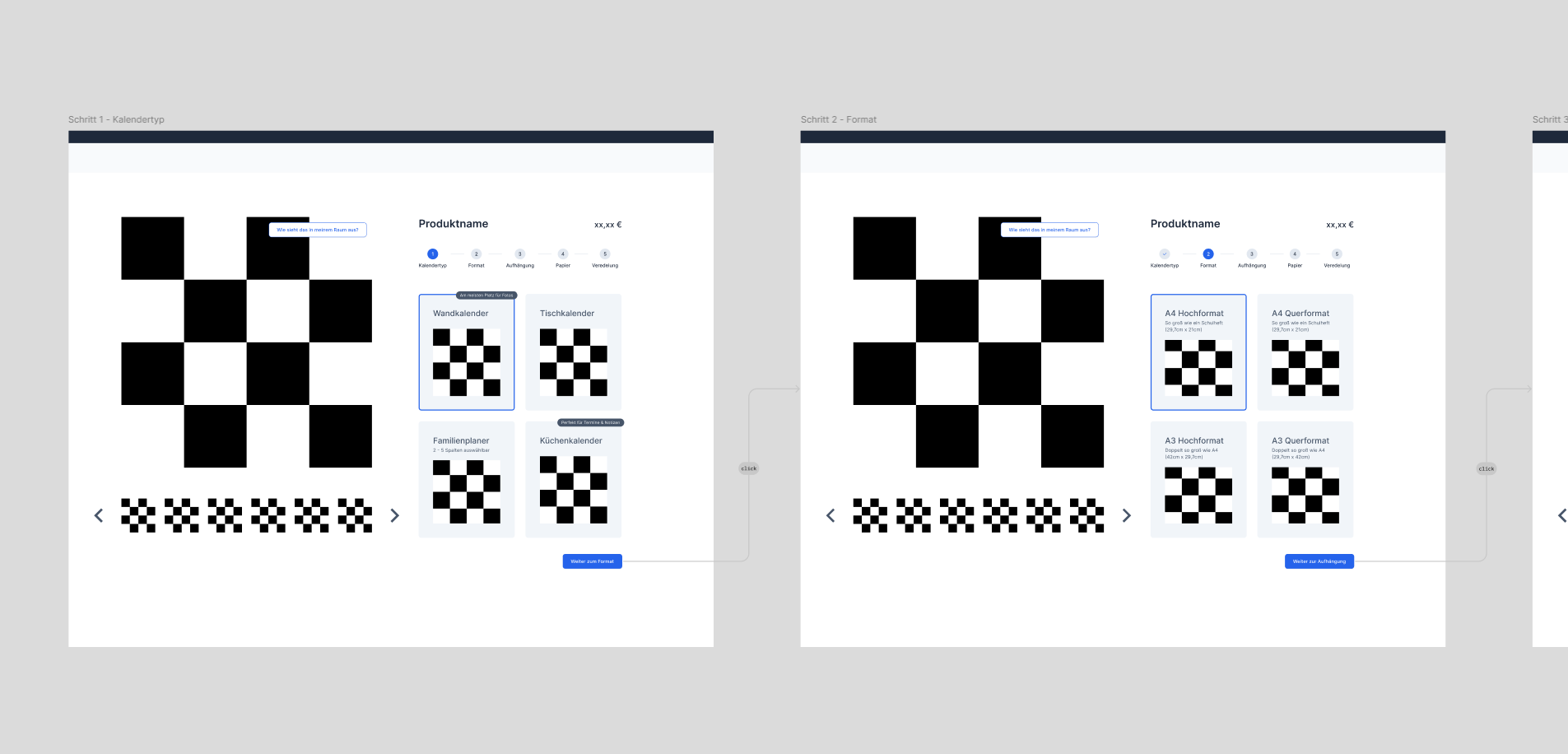 Wireframes showing the concept